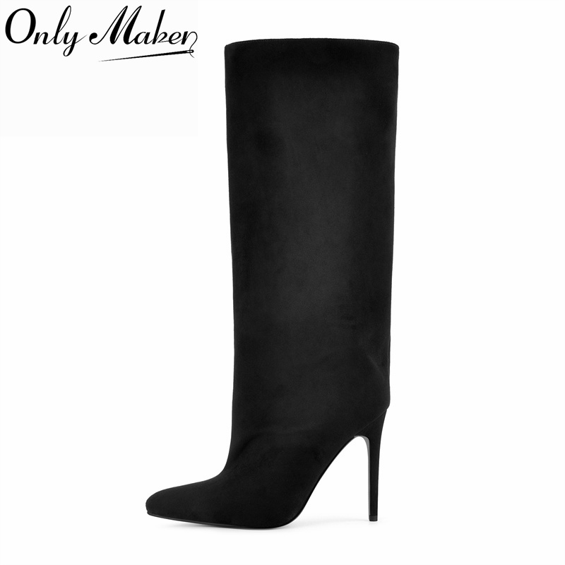 Winter Clothing Women'S - Onlymaker ブラック フェイクスエード ニーハイブーツ ワイドシャフト ポインテッドトゥ