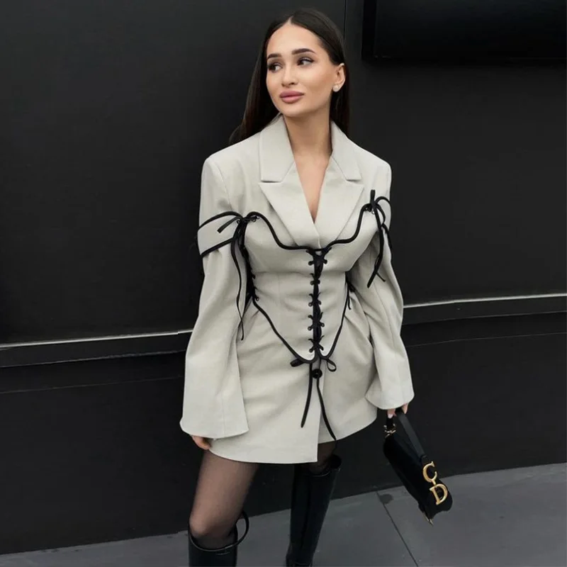 Winter Clothing Line - 女性用ミドル丈コートとコルセットドレスセット,長袖,ライン,スリムフィット,エレガントなスプライスコート,コートドレス,2ピースセット,秋