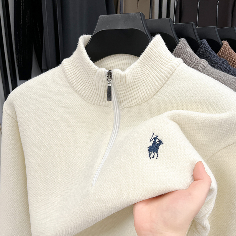 Winter Clothing Layers - 冬に重ね着できるメンズニットセーター、ハーフハイトジッパー、高品質刺繍、毎日の通勤に最適、ブリティッシュスタイルメンズ服