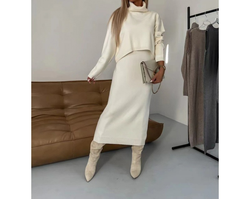 Winter Clothing Line - 2025秋冬新作 レディース ゆったりニットセーター エレガントなハーフスカート ツーピースセット