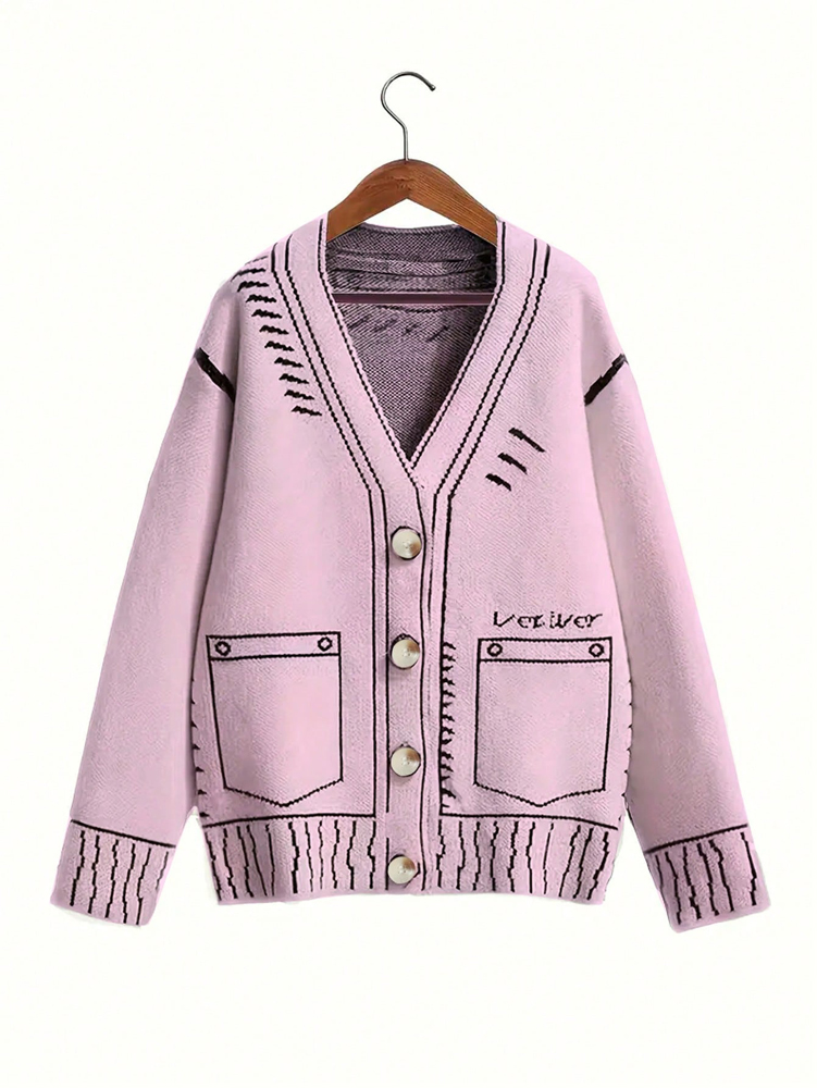 Winter Clothing Essentials - プラスサイズ レディース ボタンアップ カーディガン 秋冬 ファインライン柄