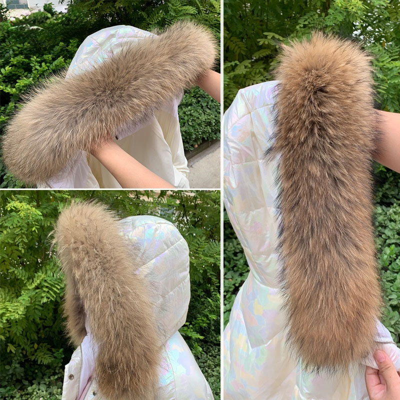 Winter Clothing Essentials - 女性用の本物の毛皮の襟,冬用の女性用コートパーカー,アライグマ,ジャケット用の豪華な毛皮の裏地,ボタン付き