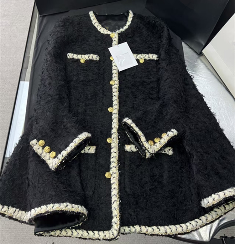 Winter Clothing Line - 2025年冬新作 欧米風レディースファッション ブラック シングルブレスト ケープ風ツイードコート
