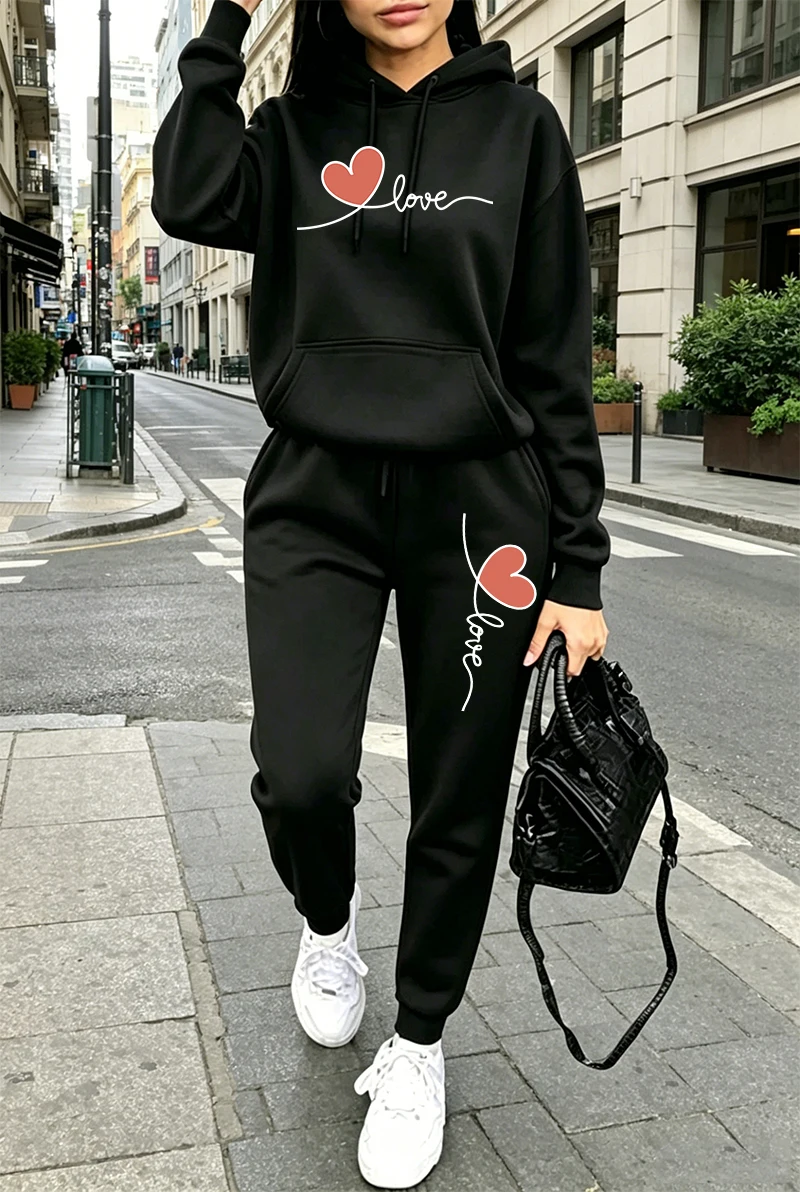 Winter Clothing Women'S - レディーストラックスーツプリントカジュアル長袖フーディスウェットシャツアウトドアスポーツジョギングウェア秋冬ファッションストリートウェア