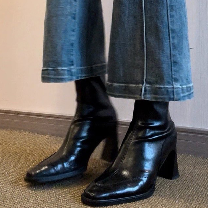 Winter Clothing Women'S - ハイヒールの女性のアンクルブーツファッション分厚いエレガントなレトロデザイナーシューズ冬のドレス女性ボタス 2025 新しいパーティーチェルシーブーツ