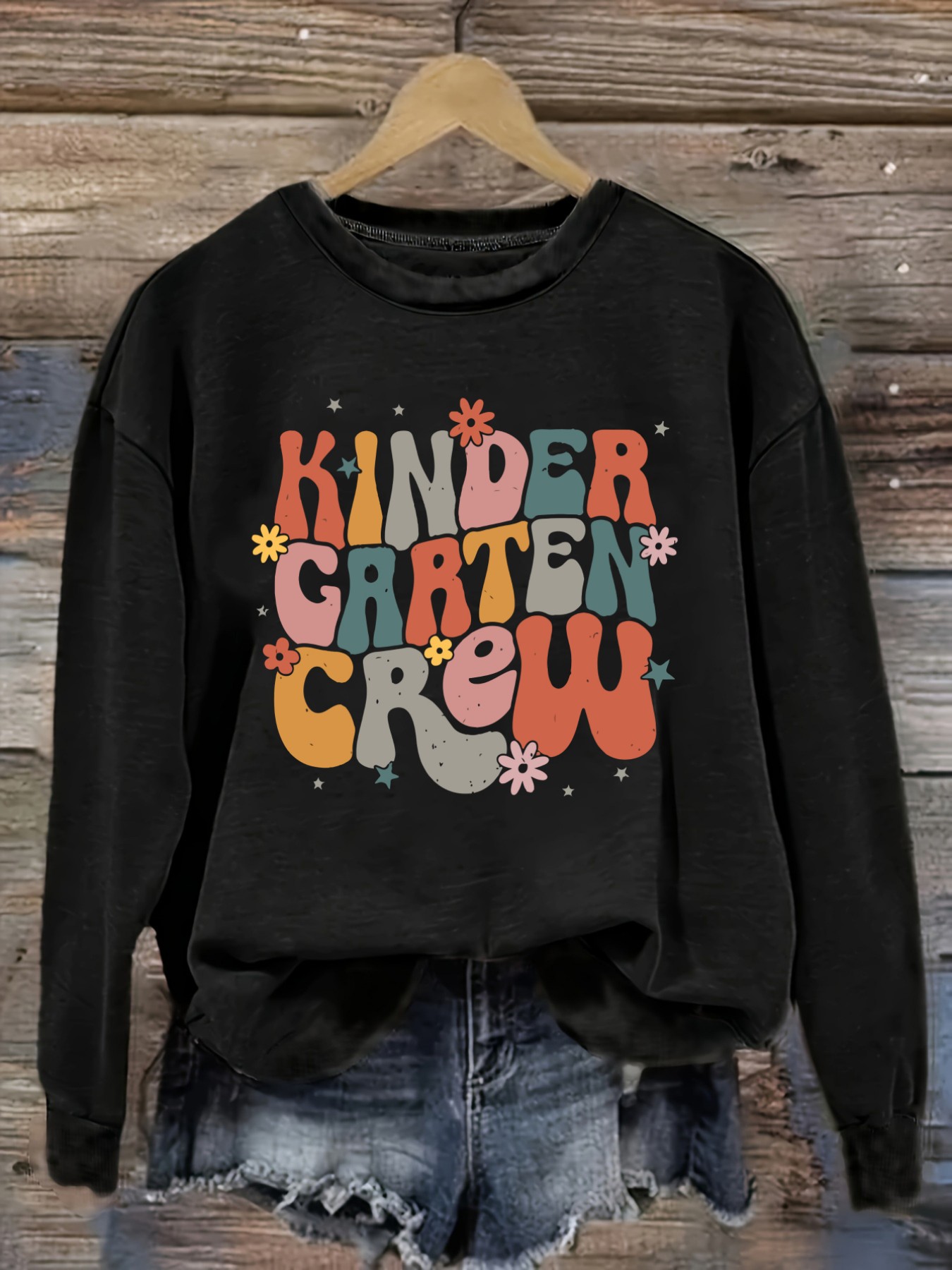 Winter Clothing Kindergarten - レディースカジュアル長袖クルーネックTシャツ、幼稚園児向け花柄プリントデザイン、ラウンドネック婦人服、洗濯機で洗える、やや伸縮性あり、ゆったりフィット、春・秋・冬用レディースTシャツ、ハロウィンコスチューム衣装