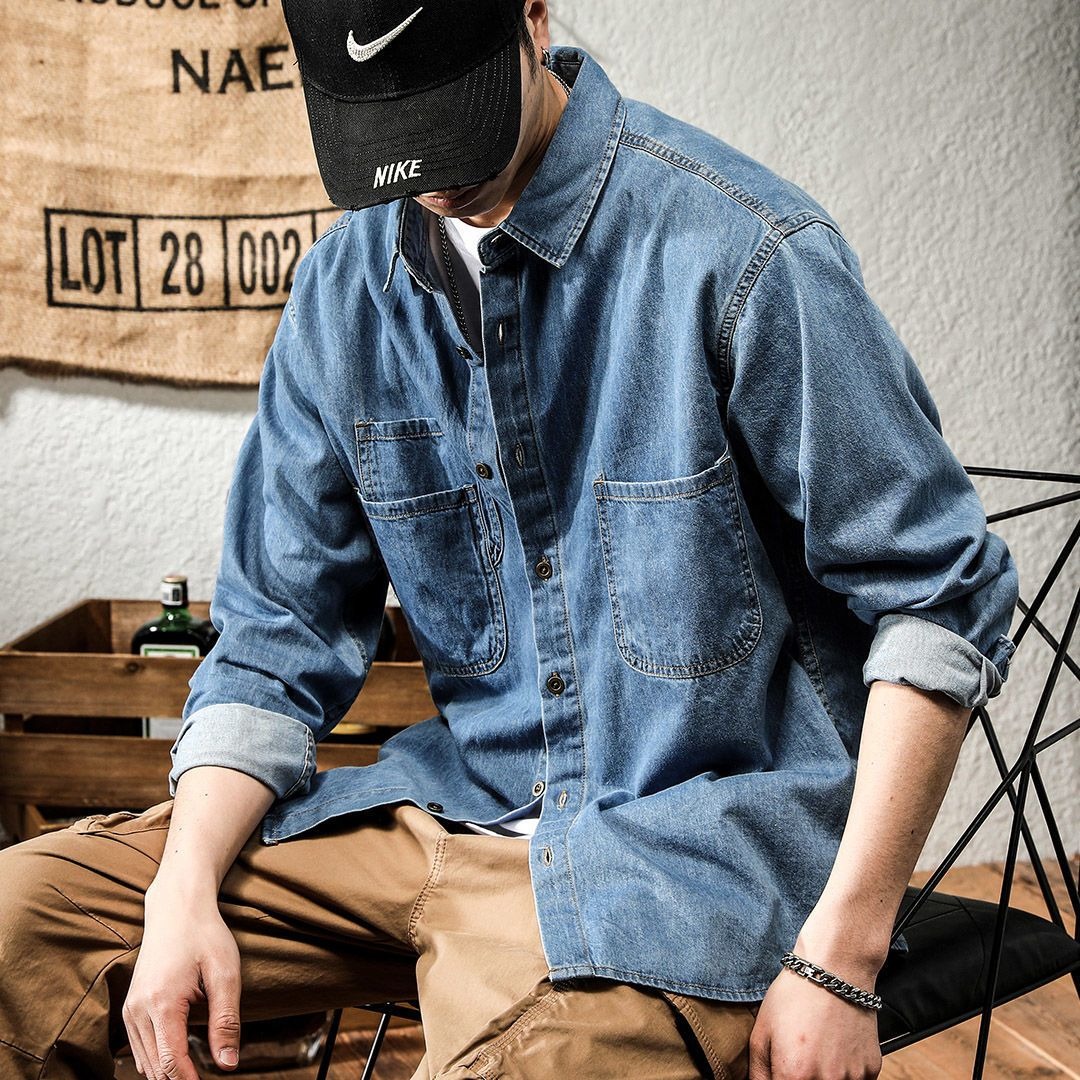 春の若者向けハンサムデニムツール加工長袖シャツメンズインスタ - Winter Clothing Essentials のレビューと価格