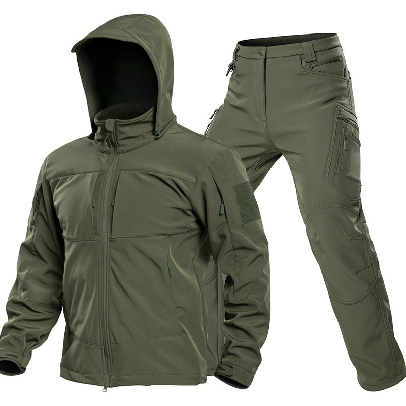 男性用アウトドアタクティカルソフトシェルスーツ フード付きフ - Winter Clothing Essentials のレビューと価格