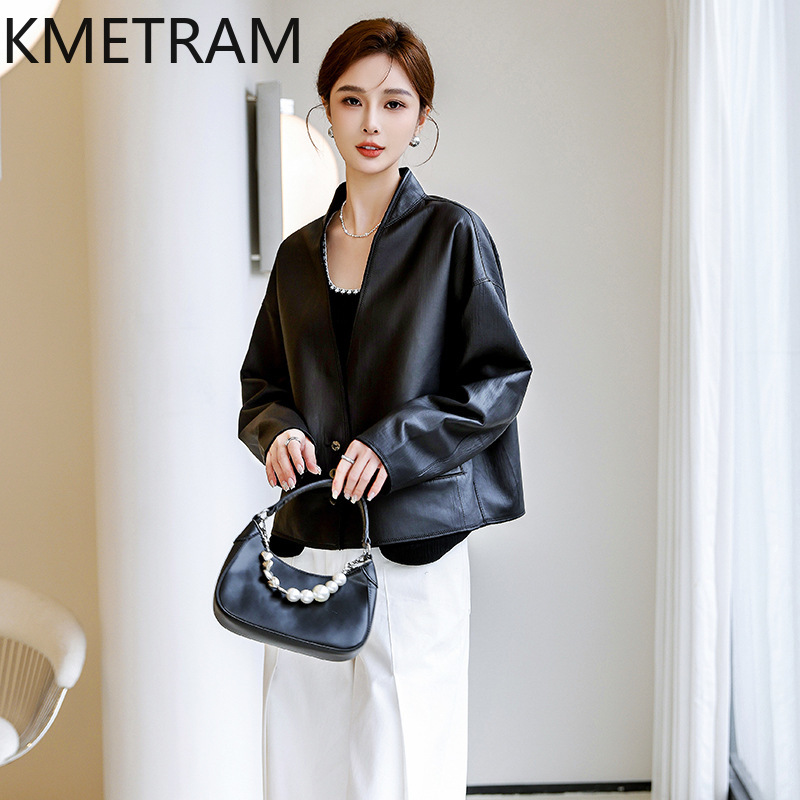 KMETRAM 本物のトップレイヤーシープスキンレザージャケ - Winter Clothing Layers のレビューと価格