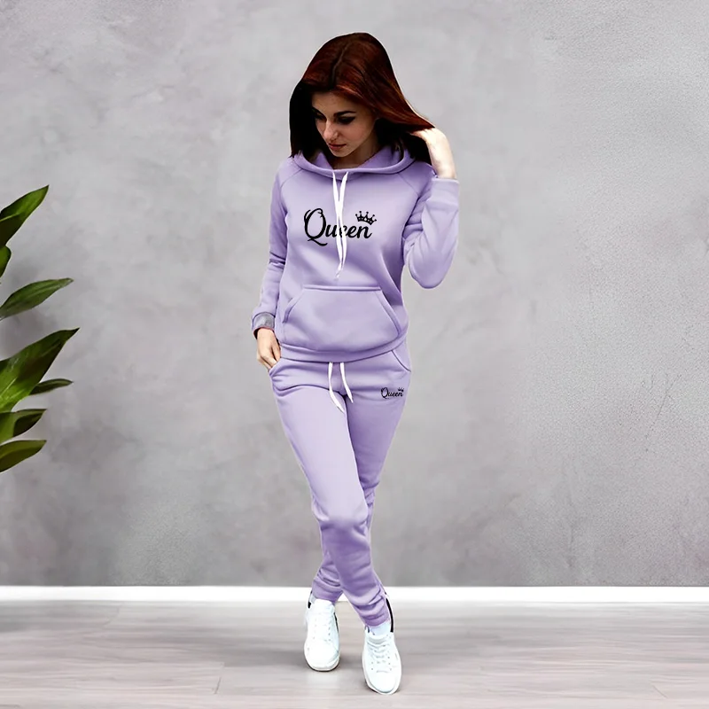 レディーストラックスーツ クイーンレタープリント フード付き - Winter Clothing Women'S のレビューと価格
