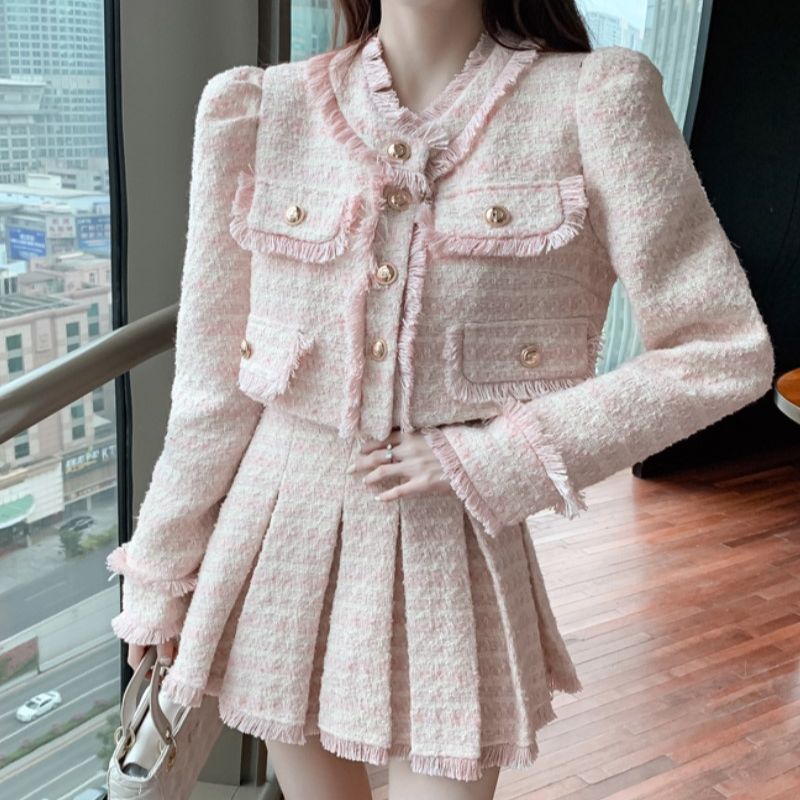 女性の冬のジャカードツイード服セット、韓国のスーツ、ジャケッ - Winter Clothing Line のレビューと価格
