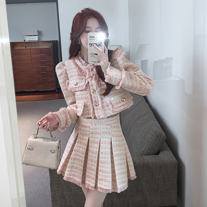 女性の冬のジャカードツイード服セット、韓国のスーツ、ジャケッ - Winter Clothing Line のレビューと価格