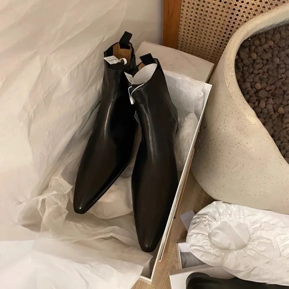 高級レディースショートブーツ秋/冬本革ポインテッドチェルシー - Winter Clothing Women'S のレビューと価格