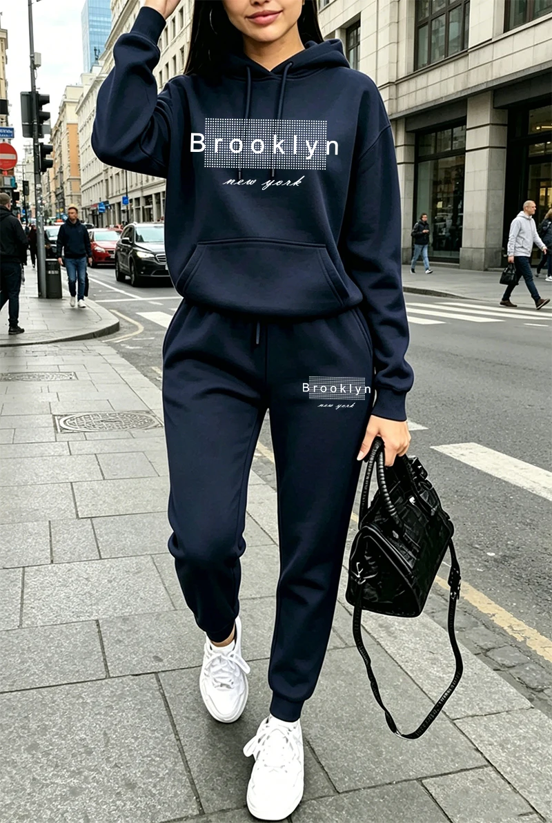 レディーストラックスーツプリントカジュアルフーディスウェット - Winter Clothing Women'S のレビューと価格