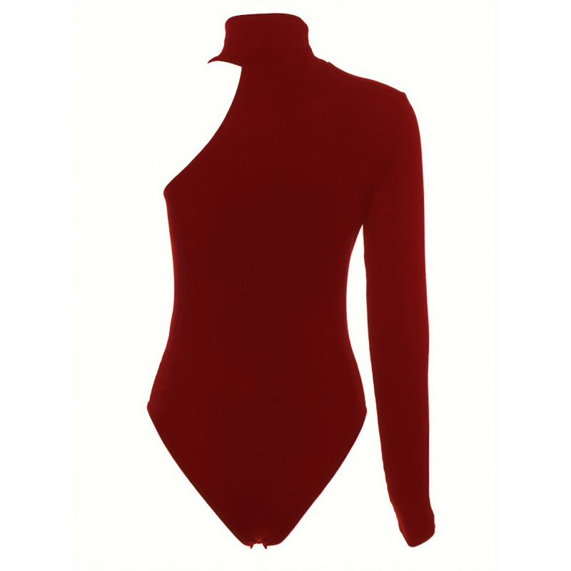 ソリッドアシンメトリーワンショルダーリブニット長袖ボディスー - Winter Clothing Women'S のレビューと価格