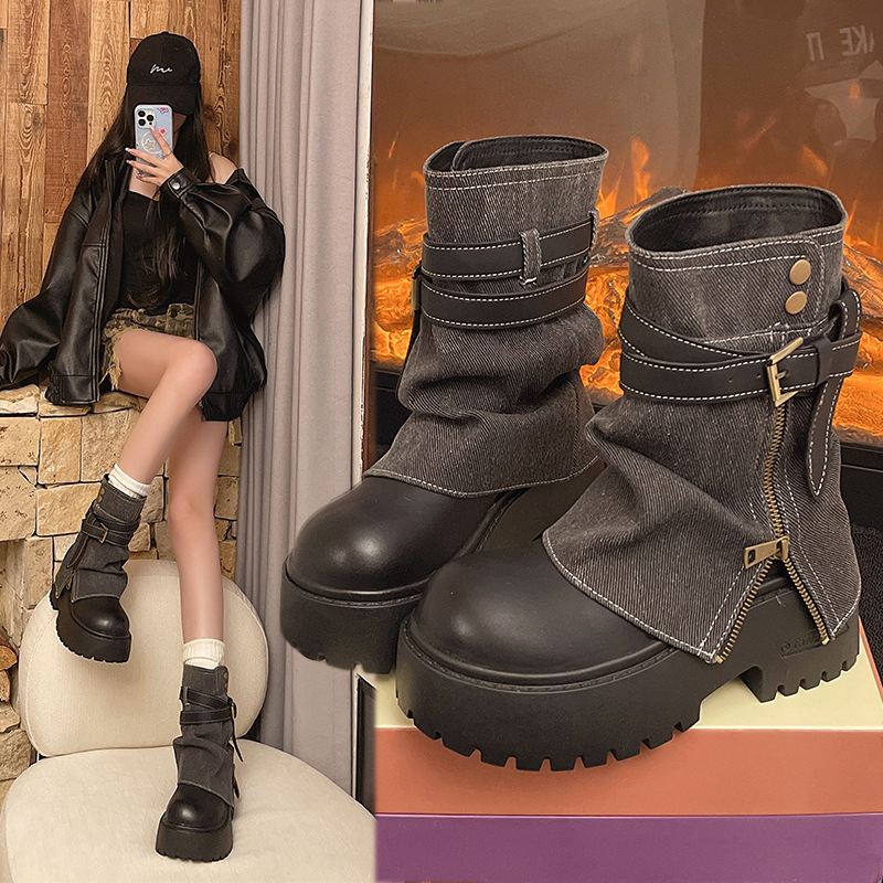 女性のためのアンクルブーツカウボーイフラットプラットフォーム - Winter Clothing Women'S のレビューと価格