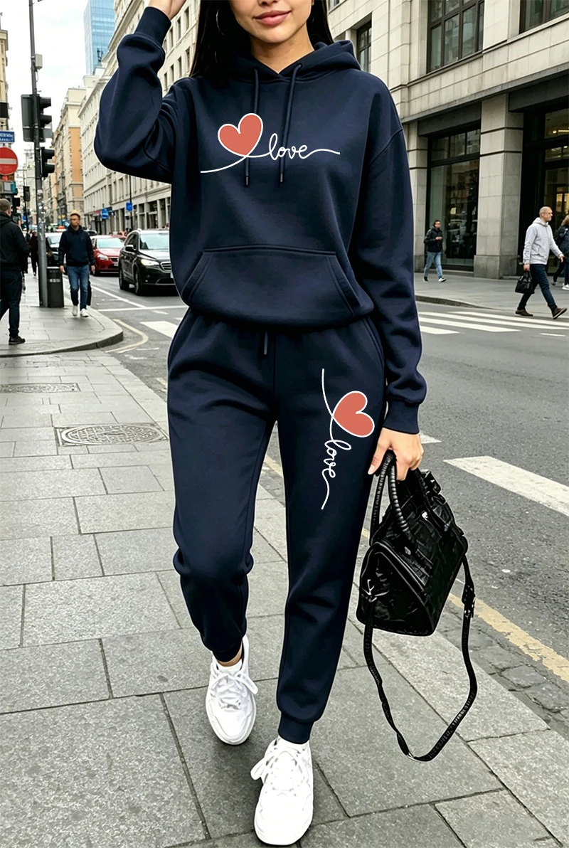 レディーストラックスーツプリントカジュアル長袖フーディスウェ - Winter Clothing Women'S のレビューと価格
