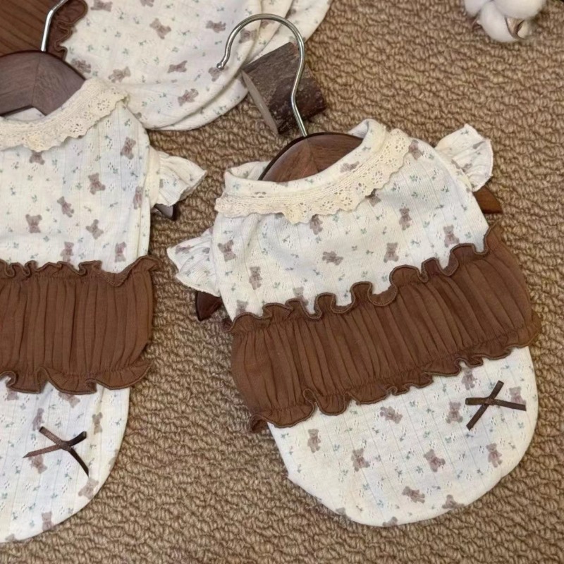 ペット服子犬ドレス冬の新花柄レースベースシャツ犬猫用ソフトイ - Winter Clothing Layers のレビューと価格