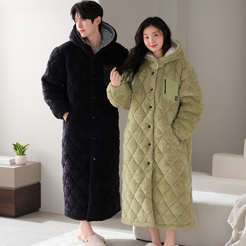 冬のカップルローブフード付きパジャマセット厚く暖かい 3 層 - Winter Clothing Layers のレビューと価格
