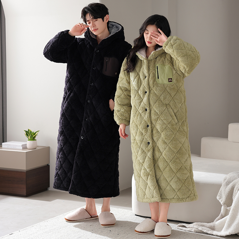 冬のカップルローブフード付きパジャマセット厚く暖かい 3 層 - Winter Clothing Layers のレビューと価格